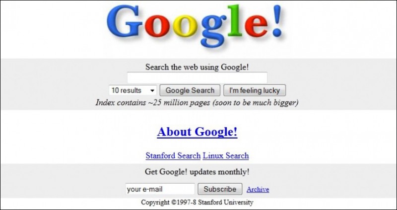 Интерфейс Гугл 1998 год